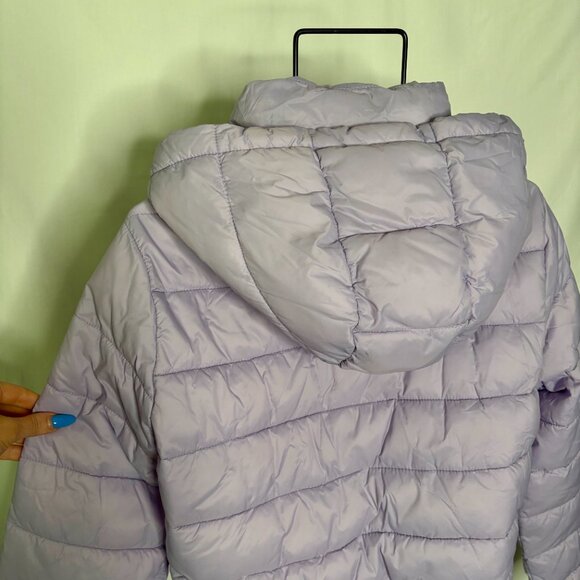 Zara Cropped‎ Hooded Quilted Puffer Jacket Women's Size XL Purple Lavender Lilac - Picture 4 of 6